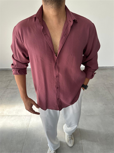 Modal Kumaş Mürdüm Renk Oversize Kesim Gömlek