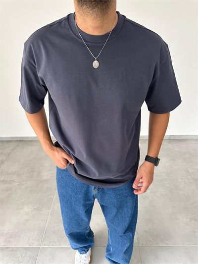 Antrasit Renk Oversize Kesim Basic T-Shirt