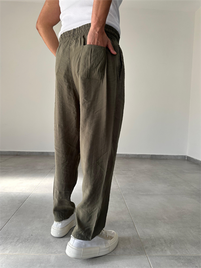 Tensel Kumaş Haki Yeşil Renk  Boyfriend Rahat Kesim İnce Jogger