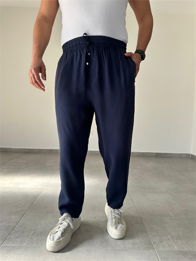 Tensel Kumaş Lacivert Renk Boyfriend Rahat Kesim İnce Jogger