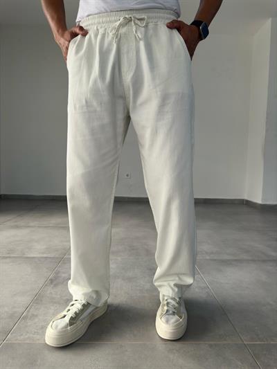 Comfort Fit Ekru Renk Baggy Pantolon
