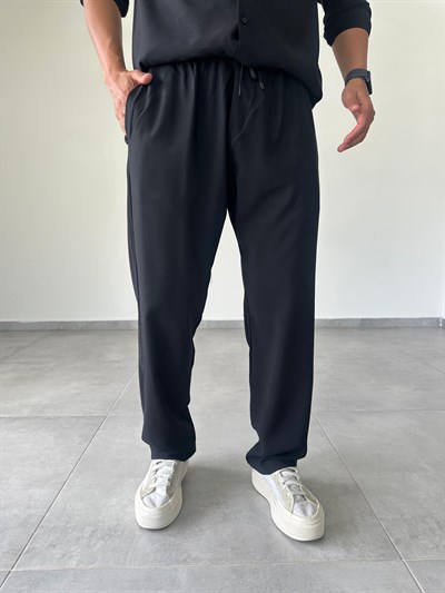 Modal Kumaş Siyah Renk Basic Baggy Pantolon