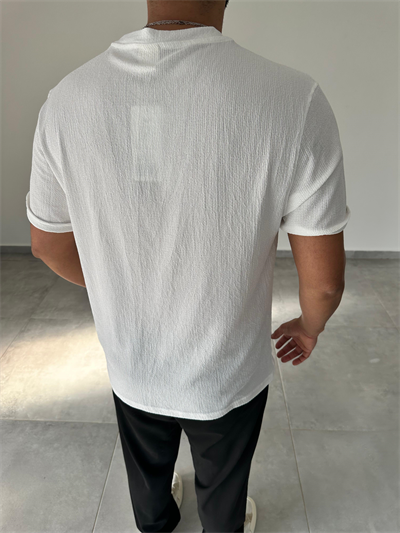 Beyaz Renk  Rahat Kesim Basic Örme T-Shirt