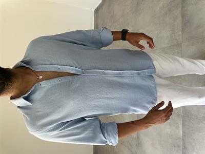 Bebe Mavisi Renk Comfort Fit Keten Gömlek