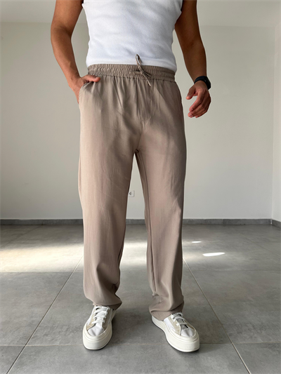 Modal Kumaş Taş Renk Bel Kısmı Lastikli Basic Baggy Pantolon