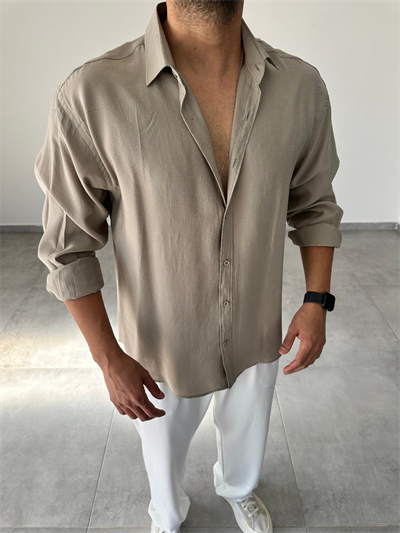 Modal Kumaş Haki Yeşil Renk Oversize Kesim Gömlek