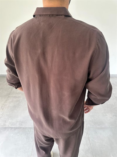 Modal Kumaş Rahat Kesim Kahve Renk Gömlek