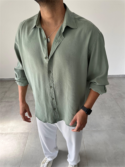 Mint Yeşili Renk Modal Kumaş Oversize Kesim Basic Gömlek
