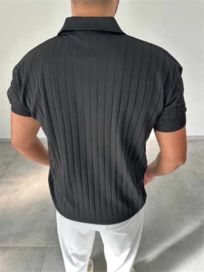 Siyah Renk Şerit Detaylı Polo Yaka T-Shirt