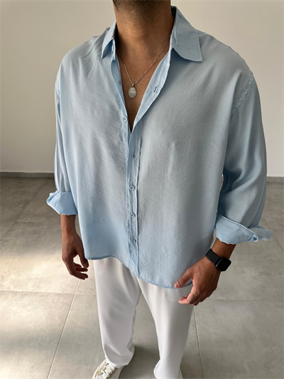 Bebe Mavisi Renk Modal Kumaş Oversize Kesim Basic Gömlek