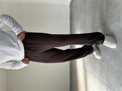 Kahve Renk Modal Kumaş Ön Kısmı Çımalı Basic Baggy Pantolon