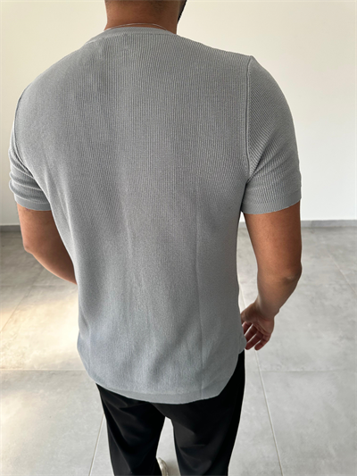 Gri Renk Selanik Örme Regular Fit T-Shirt