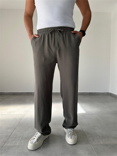 Modal Kumaş Haki Yeşil Renk Bel Kısmı Lastikli Basic Baggy Pantolon