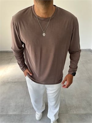 Kahve Renk Modal Kumaş Basic Sweatshirt