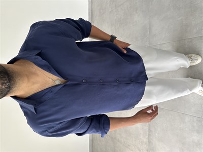 Lacivert Modal Kumaş Oversize Basic Gömlek