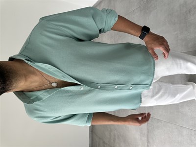 Mint Yeşili Relax Fit Keten Gömlek