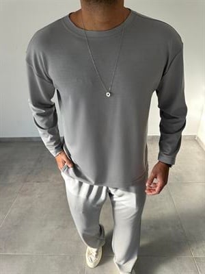 Gri Renk Oys Kumaş Oversize Kesim Sweatshirt