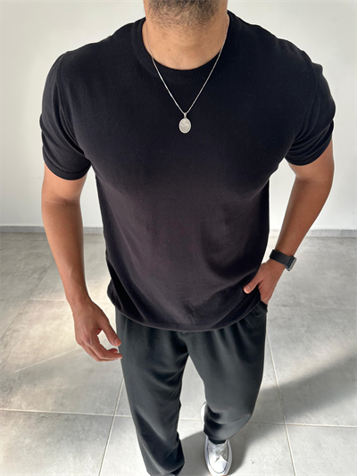 Siyah Renk Premium Kalite Basic Triko T-Shirt