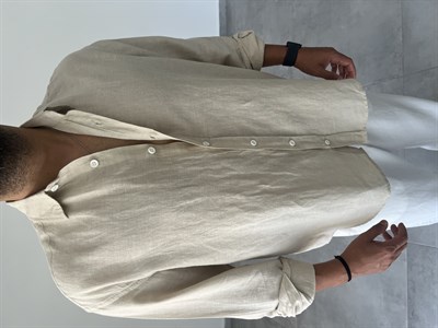 Ham Keten Oversize Kesim Taş Renk Premium Keten Gömlek