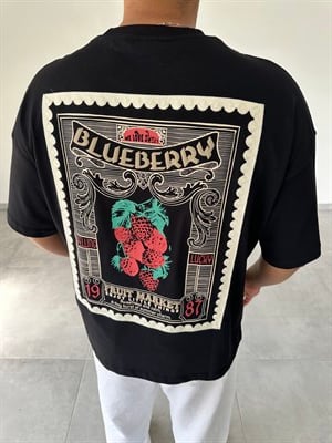 Siyah Renk Blueberry Nakış Ve Baskı Detaylı Oversize T-Shirt