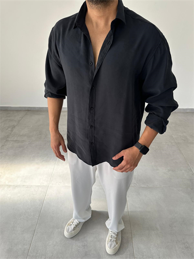 Modal Kumaş Siyah Renk Oversize Kesim Gömlek