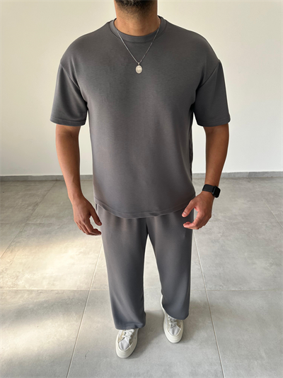 Modal Kumaş Antrasit Renk Rahat Kesim T-Shirt