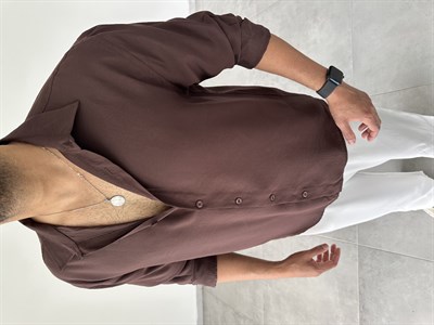 Kahve Modal Kumaş Oversize Basic Gömlek