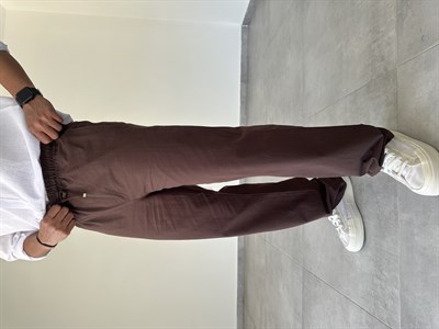 Gabardin Kumaş Kahve Renk Rahat Kesim İnce Baggy Pantolon