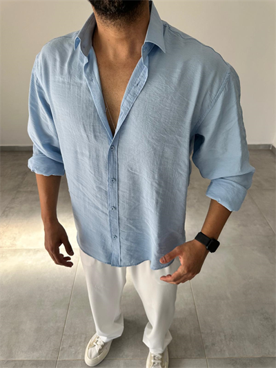 Modal Kumaş Bebe Mavisi Renk Oversize Kesim Gömlek