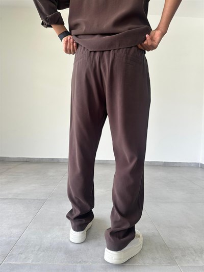 Modal Kumaş Kahve Renk Basic Baggy Pantolon