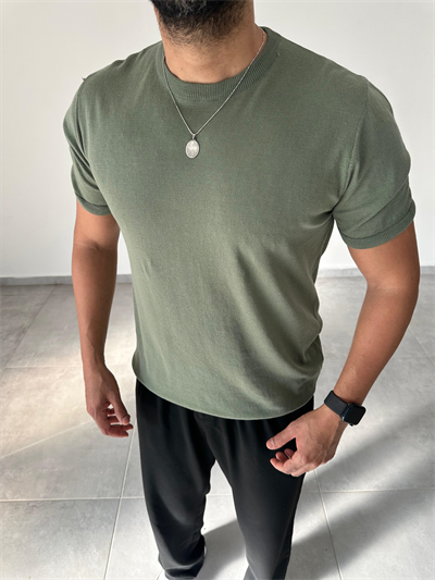Yeşil Renk Premium Kalite Basic Triko T-Shirt