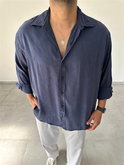 Lacivert Renk Modal Kumaş Oversize Kesim Basic Gömlek