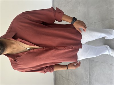 Kiremit Renk Modal Kumaş Oversize Kesim Basic Gömlek