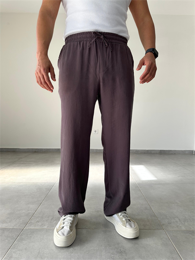 Modal Kumaş Kahve Renk Bel Kısmı Lastikli Basic Baggy Pantolon