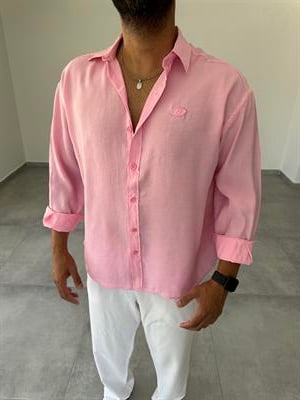 Modal Kumaş Pembe Renk Oversize Gömlek