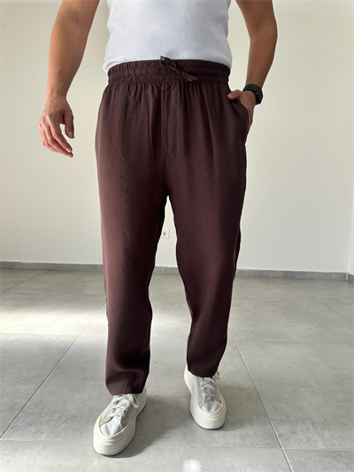 Tensel Kumaş Kahve Renk Rahat Kesim İnce Jogger