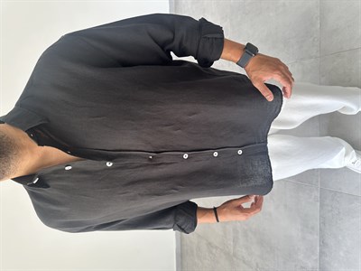 Ham Keten Oversize Kesim Siyah Renk Premium Keten Gömlek