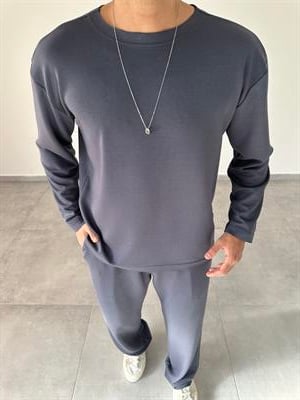 Antrasit Renk Oys Kumaş Oversize Kesim Sweatshirt