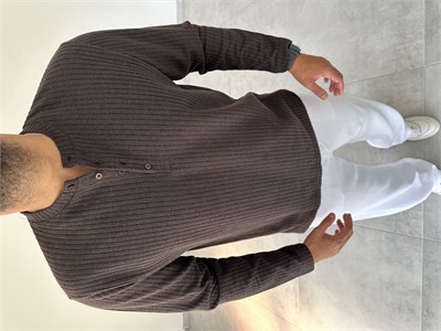 Kahve Renk Düğme Detaylı İnce Sweatshirt