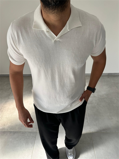 Polo Yaka Beyaz Renk Triko T-Shirt