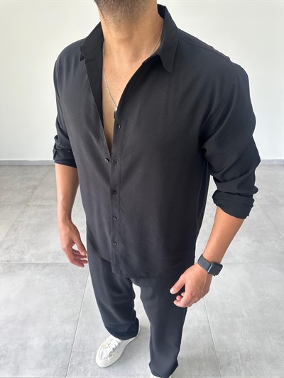 Modal Kumaş Rahat Kesim Siyah Renk Gömlek