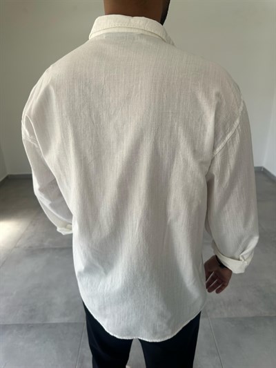 Beyaz Renk Oversize Kesim Fresh Keten Gömlek