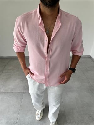 Pembe Renk Relax Fit Keten Gömlek