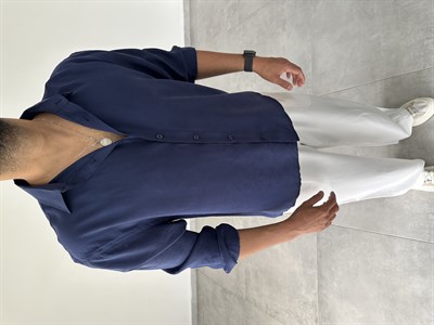 Lacivert Modal Kumaş Oversize Basic Gömlek