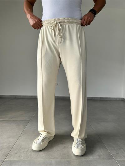 Bej Renk Modal Kumaş Ön Kısmı Çımalı Basic Baggy Pantolon