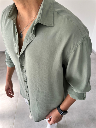 Mint Yeşili Renk Modal Kumaş Oversize Kesim Basic Gömlek