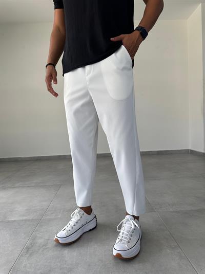 Ekru Renk Carrot Fit Çapraz Dikişli Jogger