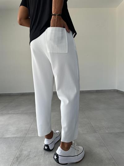 Ekru Renk Carrot Fit Çapraz Dikişli Jogger