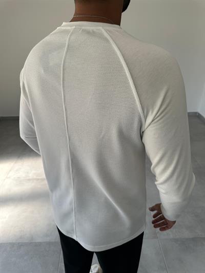 Ekru Renk Waffle Kumaş Reglan Kol Sweatshirt