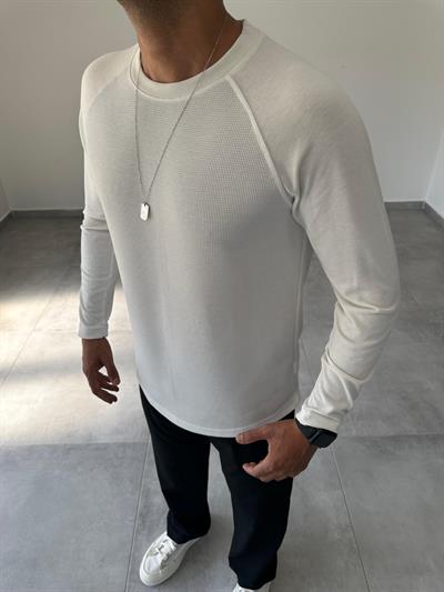 Ekru Renk Waffle Kumaş Reglan Kol Sweatshirt